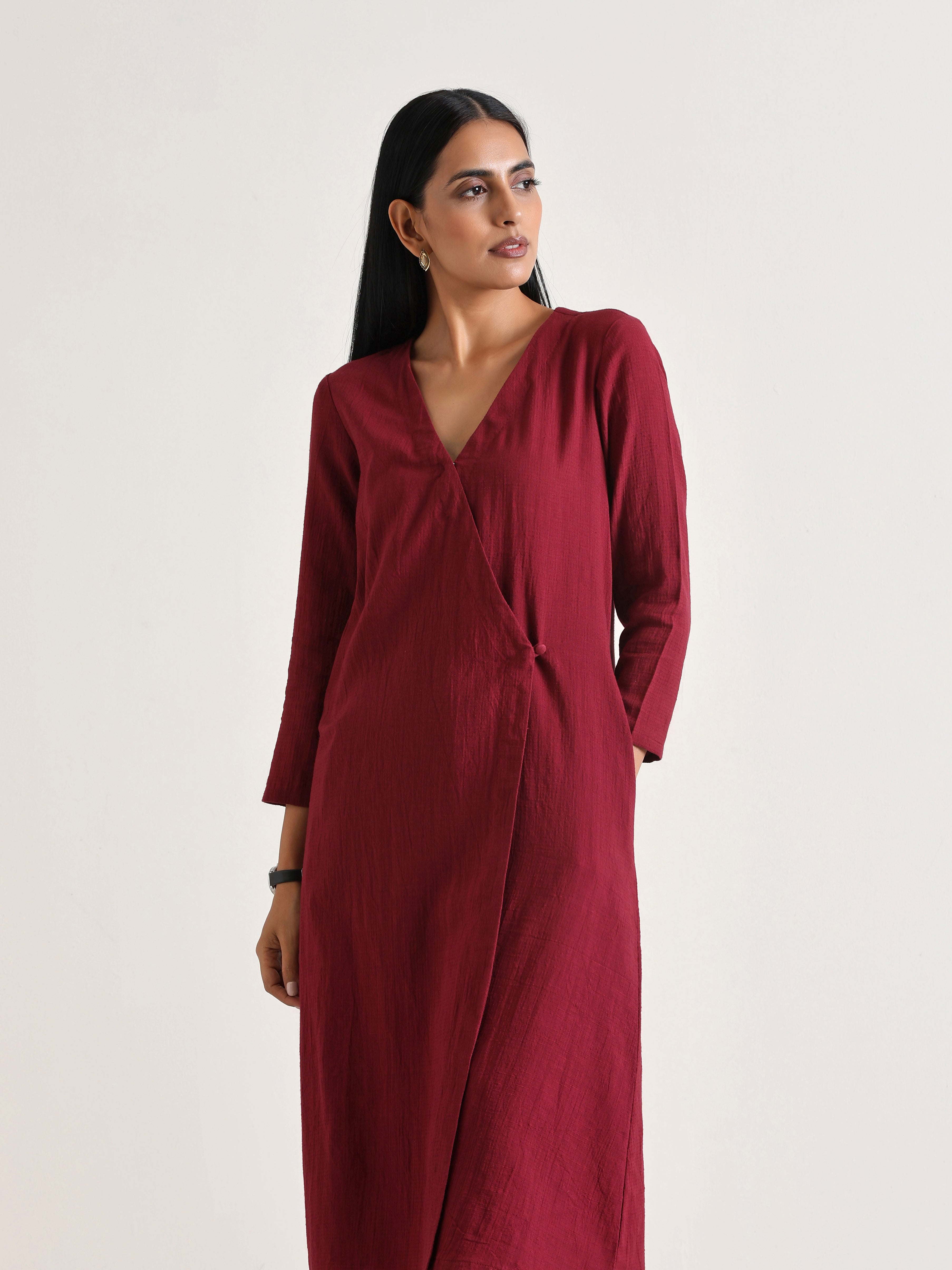 trueBrowns Maroon Angrakha Kurta Set - Distacart
