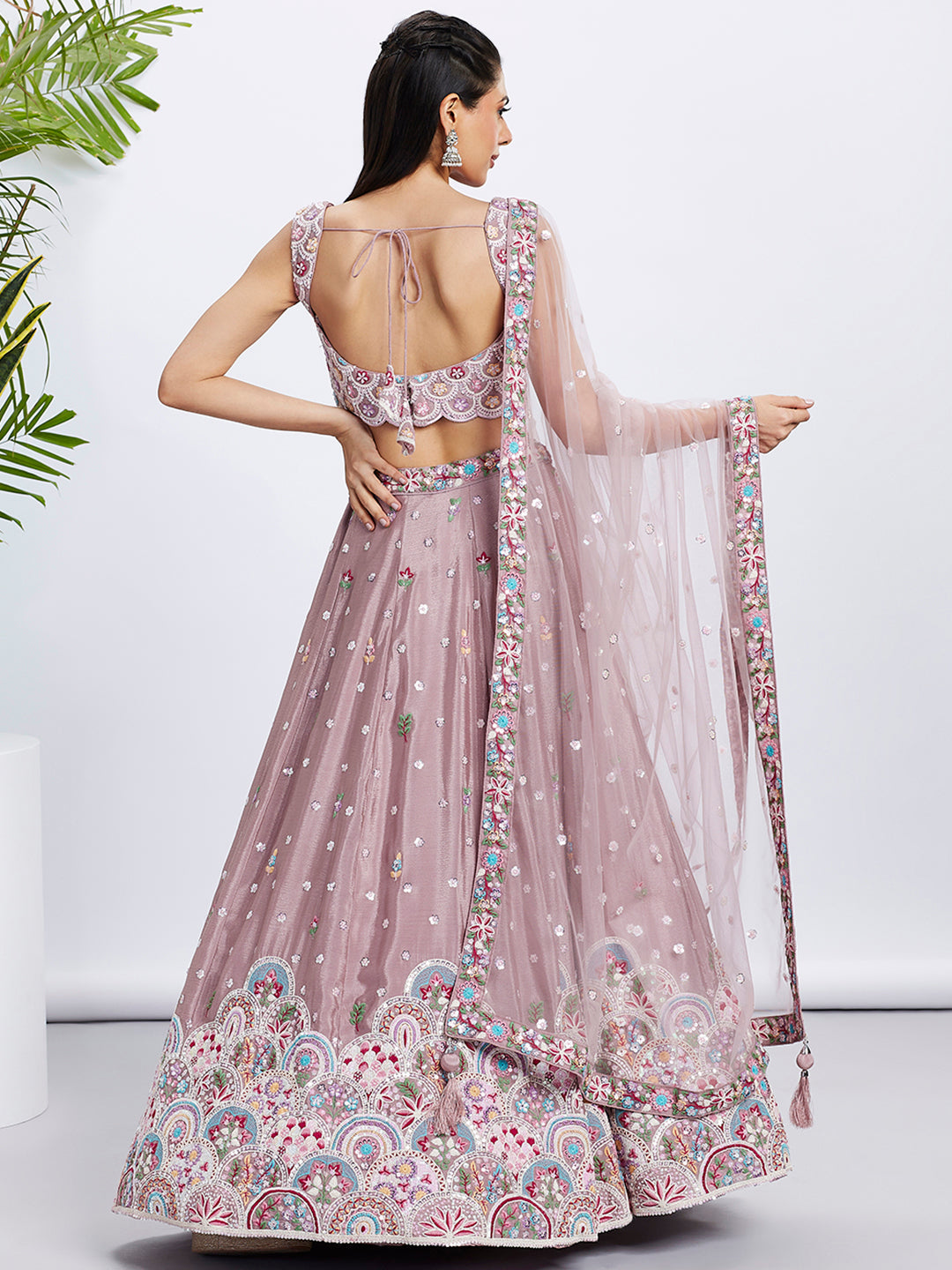 House of Panchhi Lavender Georgette Sequins And Thread Embroidery Lehenga Choli & Dupatta - Distacart