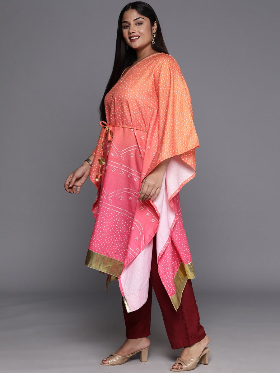 Ahalyaa Plus Size Bandhani Printed Flared Sleeves Gotta Patti Kaftan Kurta - Distacart