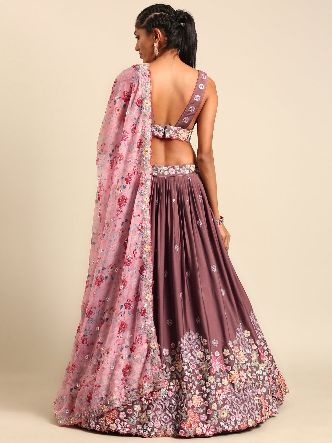 House of Panchhi Rose Gold Chinon Sequins Embroidery Lehenga Choli & Dupatta - Distacart