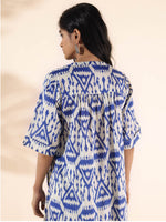 Thumbnail for trueBrowns Blue Cotton Ikat High-Low Kurta Pant Set - Distacart