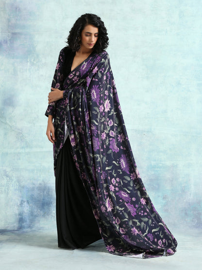 trueBrowns Black Printed Velvet Ready to Wear Saree - Distacart