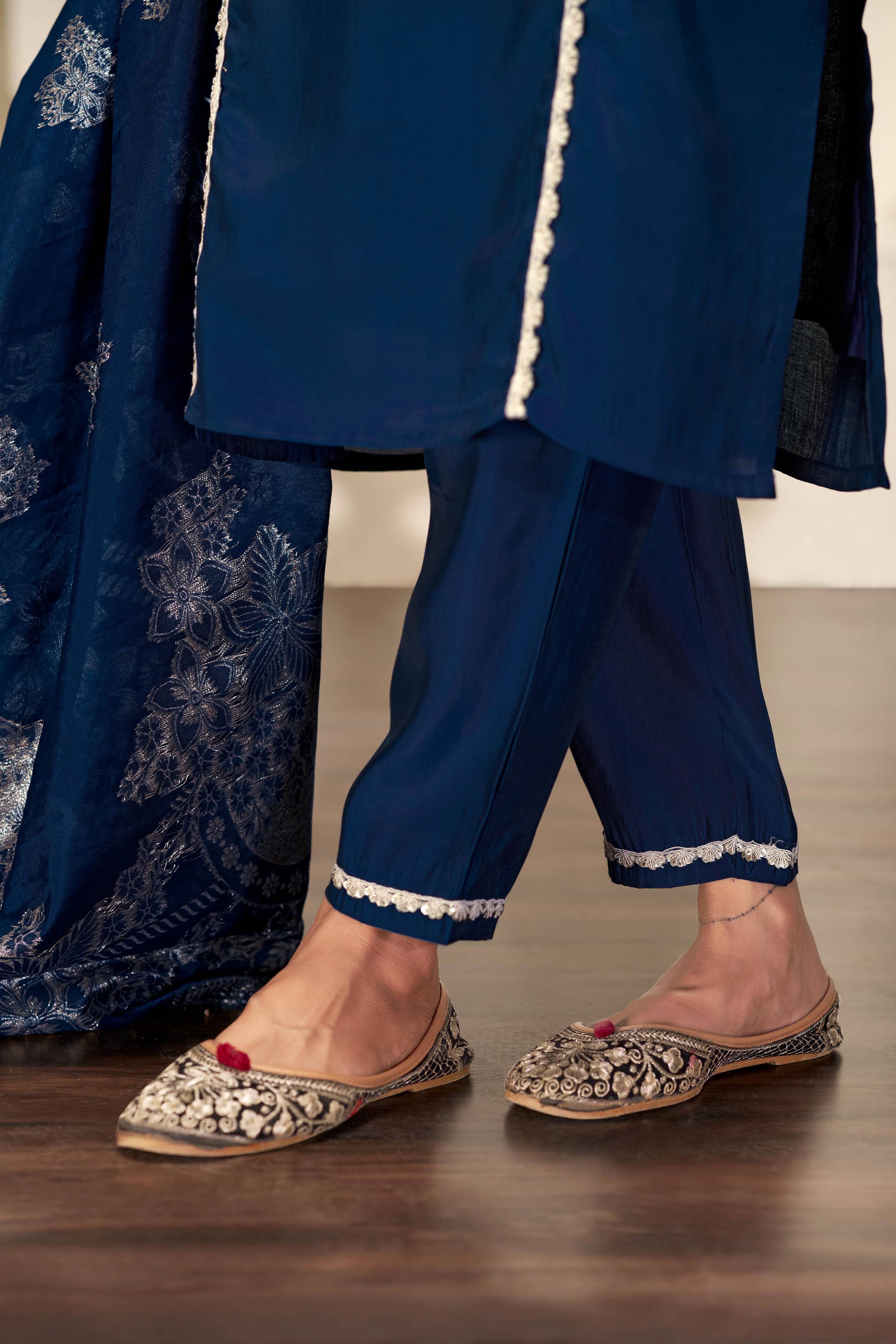 BulBul Almina Navy Silk Kurta Set with Dupatta