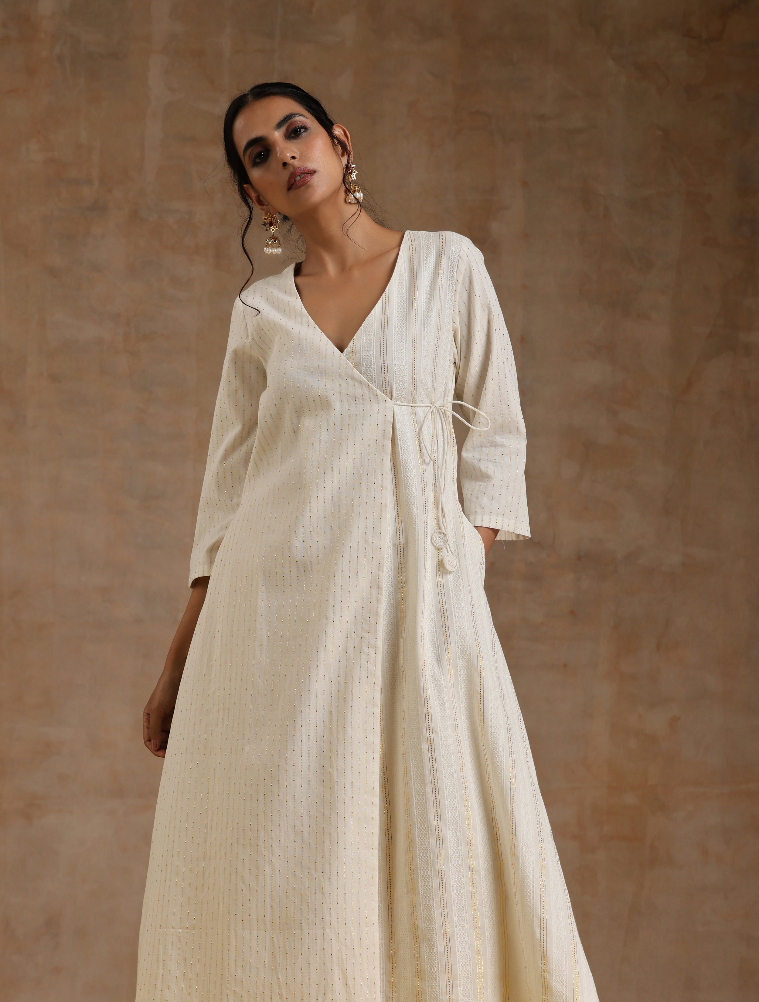 trueBrowns Ivory Gold Cotton Angrakha Kurta Set - Distacart