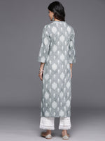 Thumbnail for Varanga Women Grey 3/4Th Sleeve, V Neck Collared Kurta - Distacart