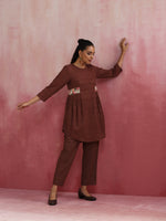 Thumbnail for trueBrowns Brown Cotton Dobby Kurta Co-ord set