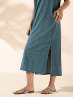 Thumbnail for trueBrowns Turquoise Cotton Dobby Dress - Distacart