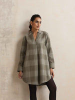 Thumbnail for trueBrowns Green Check Pleated Winter Top