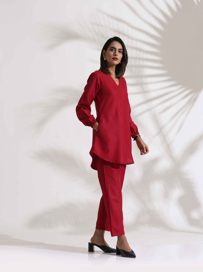 trueBrowns Maroon Slub Co-ord Set - Distacart