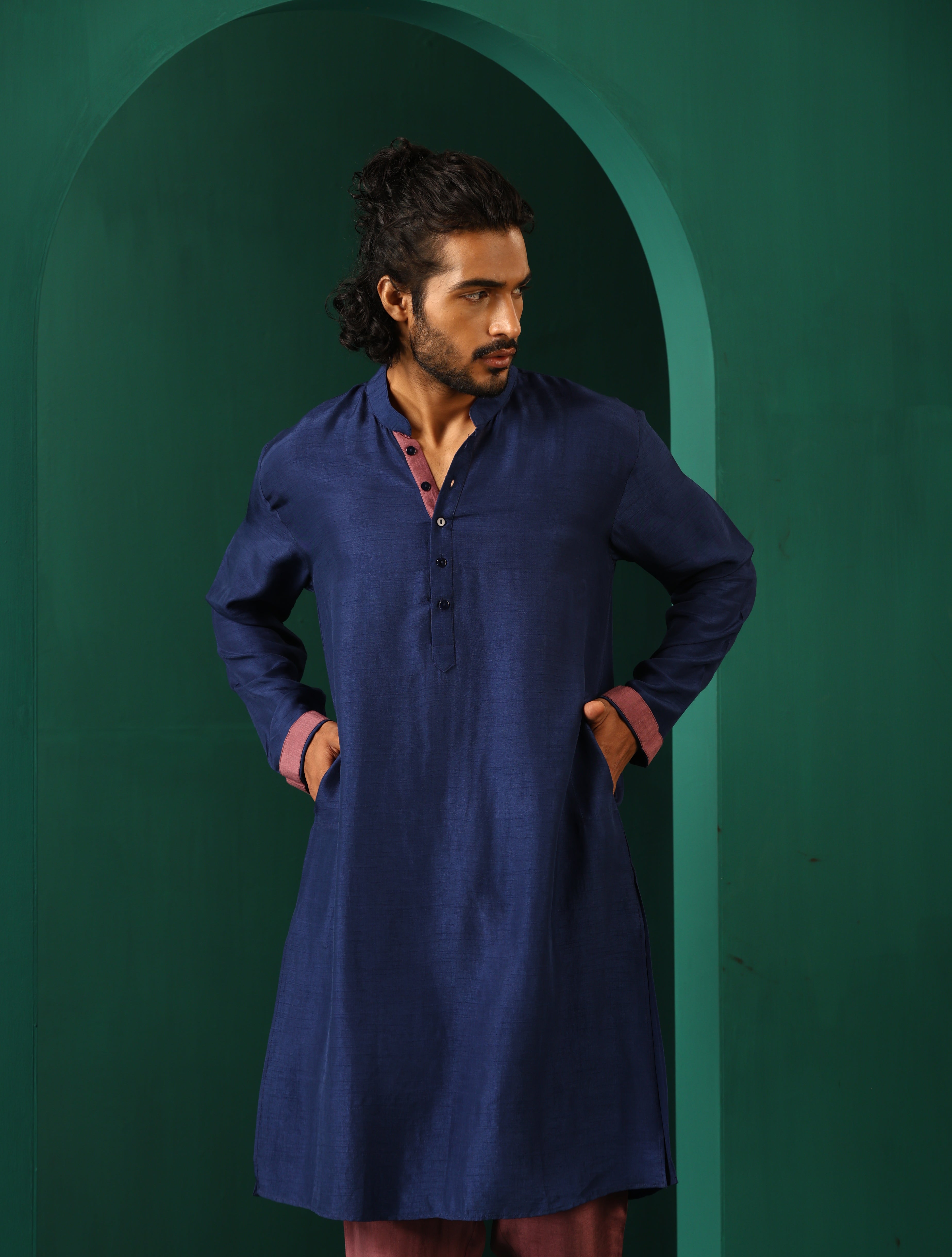 trueBrowns Men's Blue Silk Long Kurta - Distacart