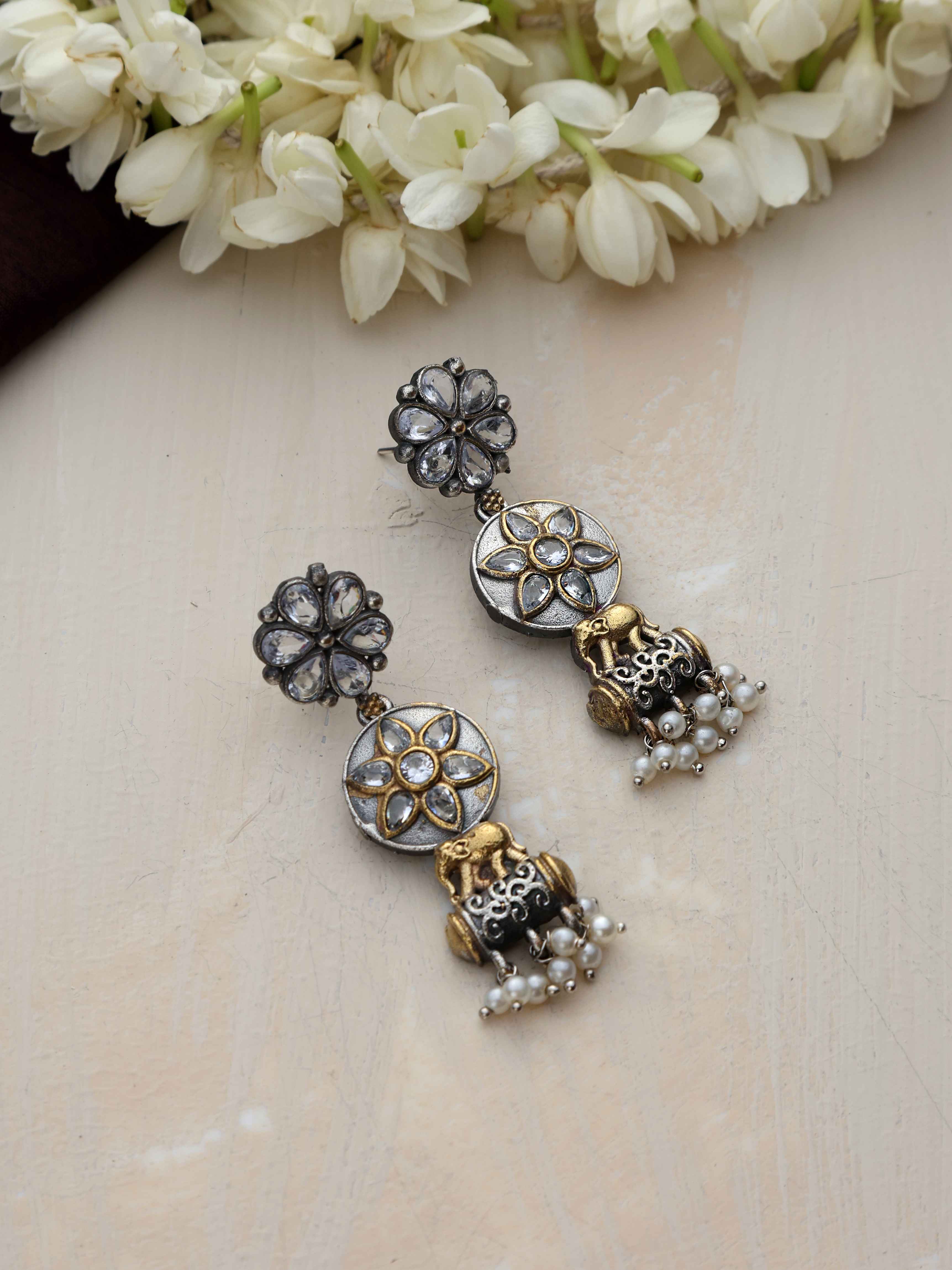 trueBrowns Silver Gold Tone Kundan Earrings - Distacart