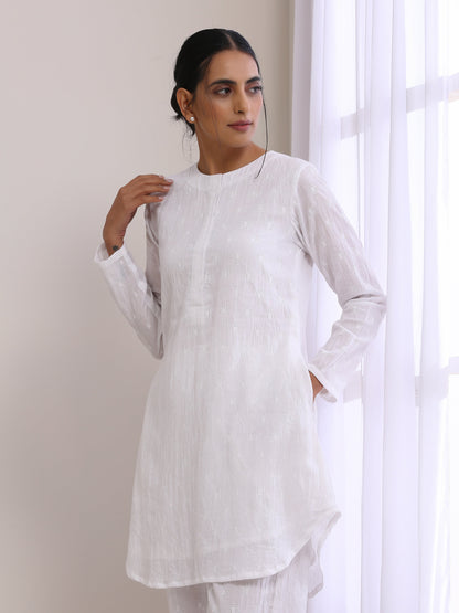 trueBrowns White Dobby Front Placket Co-Ord Set - Distacart