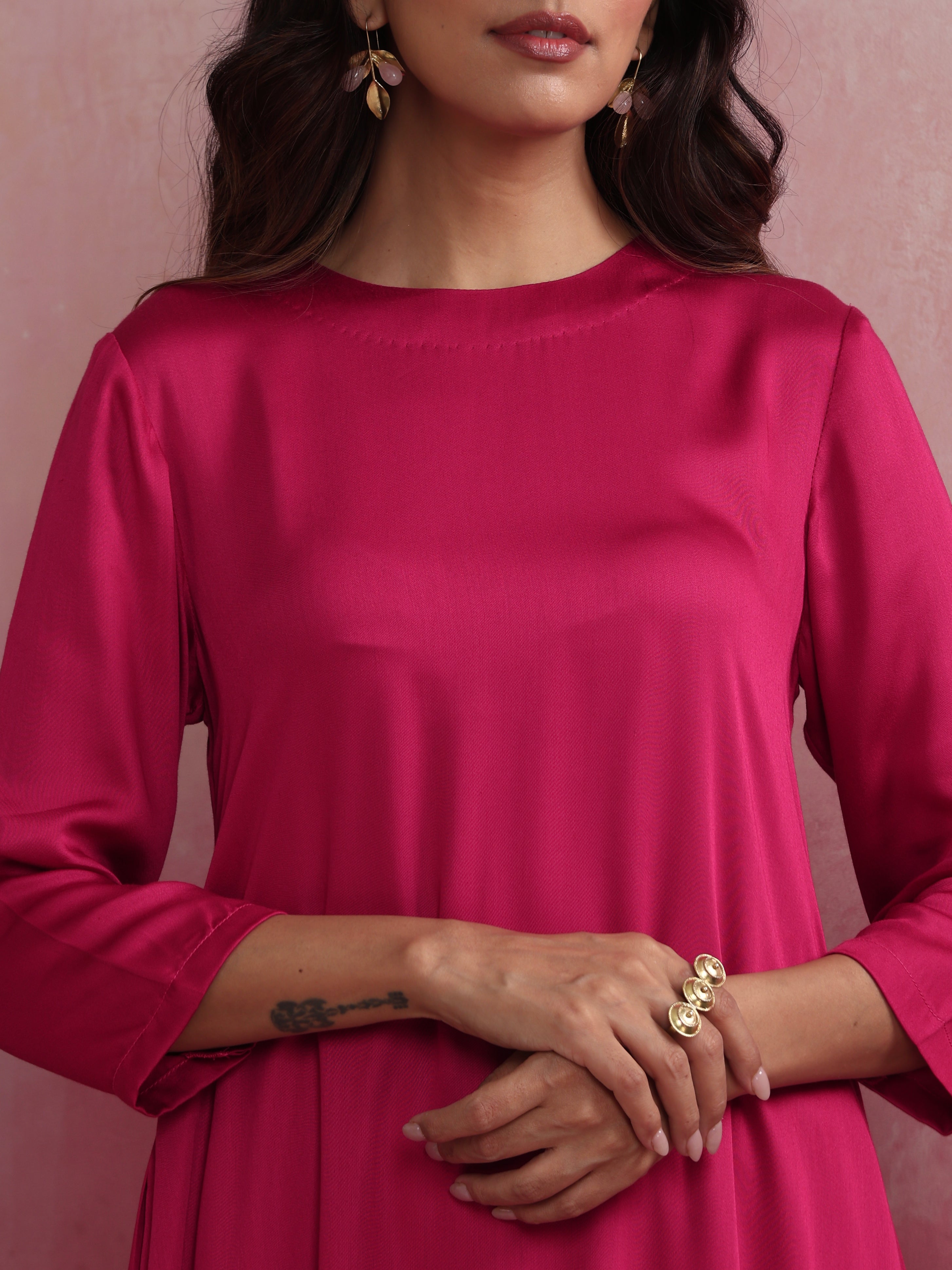 trueBrowns Magenta Highlow Modal Kurta Set - Distacart