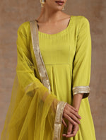 Thumbnail for trueBrowns Lime Modal Satin Anarkali Set - Distacart
