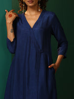Thumbnail for trueBrowns Blue Silk Angrakha Kurta Pant Set - Distacart