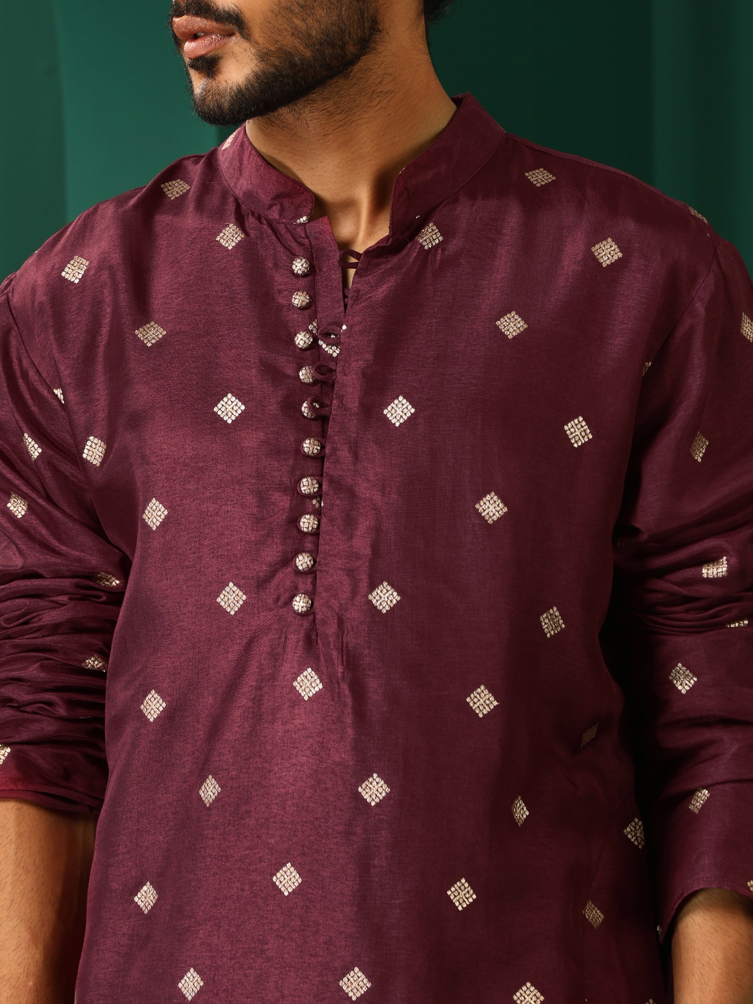 trueBrowns Men's Wine Diamond Viscose Silk Co-ord Set - Distacart