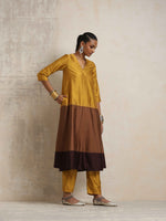 Thumbnail for trueBrowns Gold Brown Silk A-line Kurta Set - Distacart