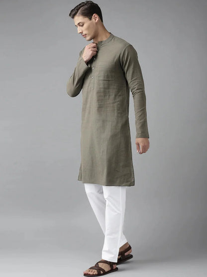 Fabmade Men Khaki Cotton Linen Kurta - Distacart