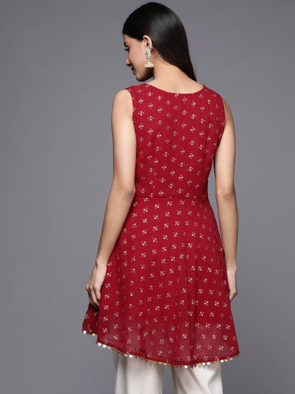 Ahalyaa Boat Neck Printed Embellished Tunic - Distacart