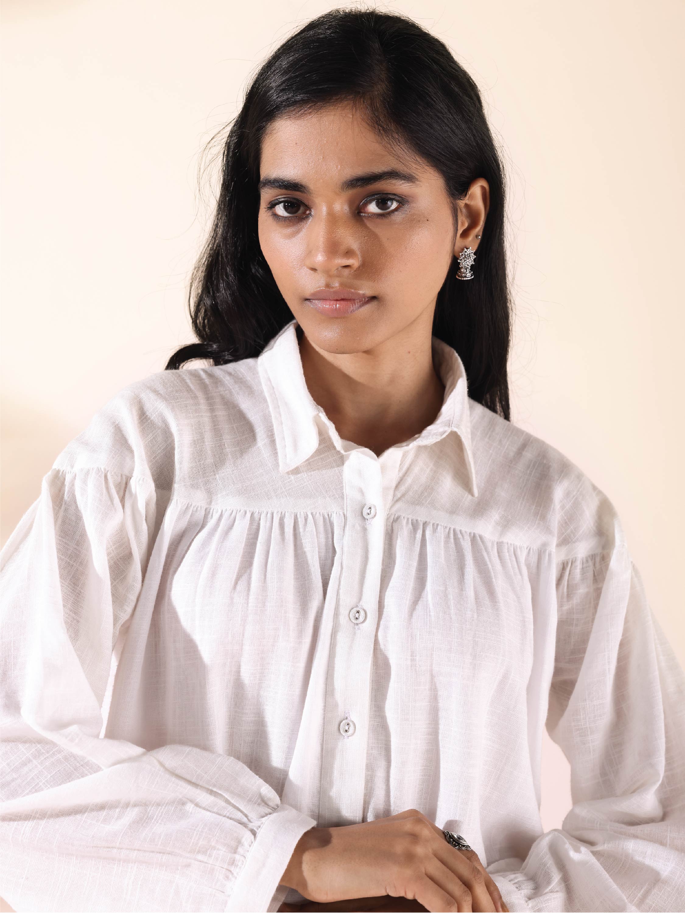 trueBrowns White Cotton Shirt Co-ord Set - Distacart