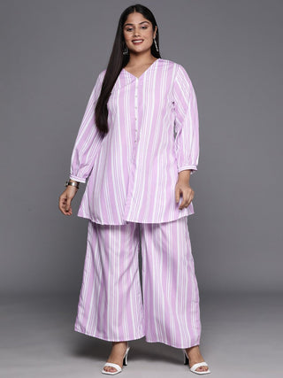 Ahalyaa Plus Size Striped Tunic with Palazzos - Distacart