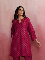 Thumbnail for trueBrowns Pink Viscose Silk Kurta Co-ord Set