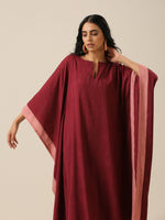 Thumbnail for trueBrowns Ruby Wine Slub Texture High Low Kaftan Pant Set | Relove