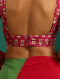 Thumbnail for trueBrowns Pink Muslin Silk Leaf Printed Scoop Neck Sleeveless Blouse - Distacart