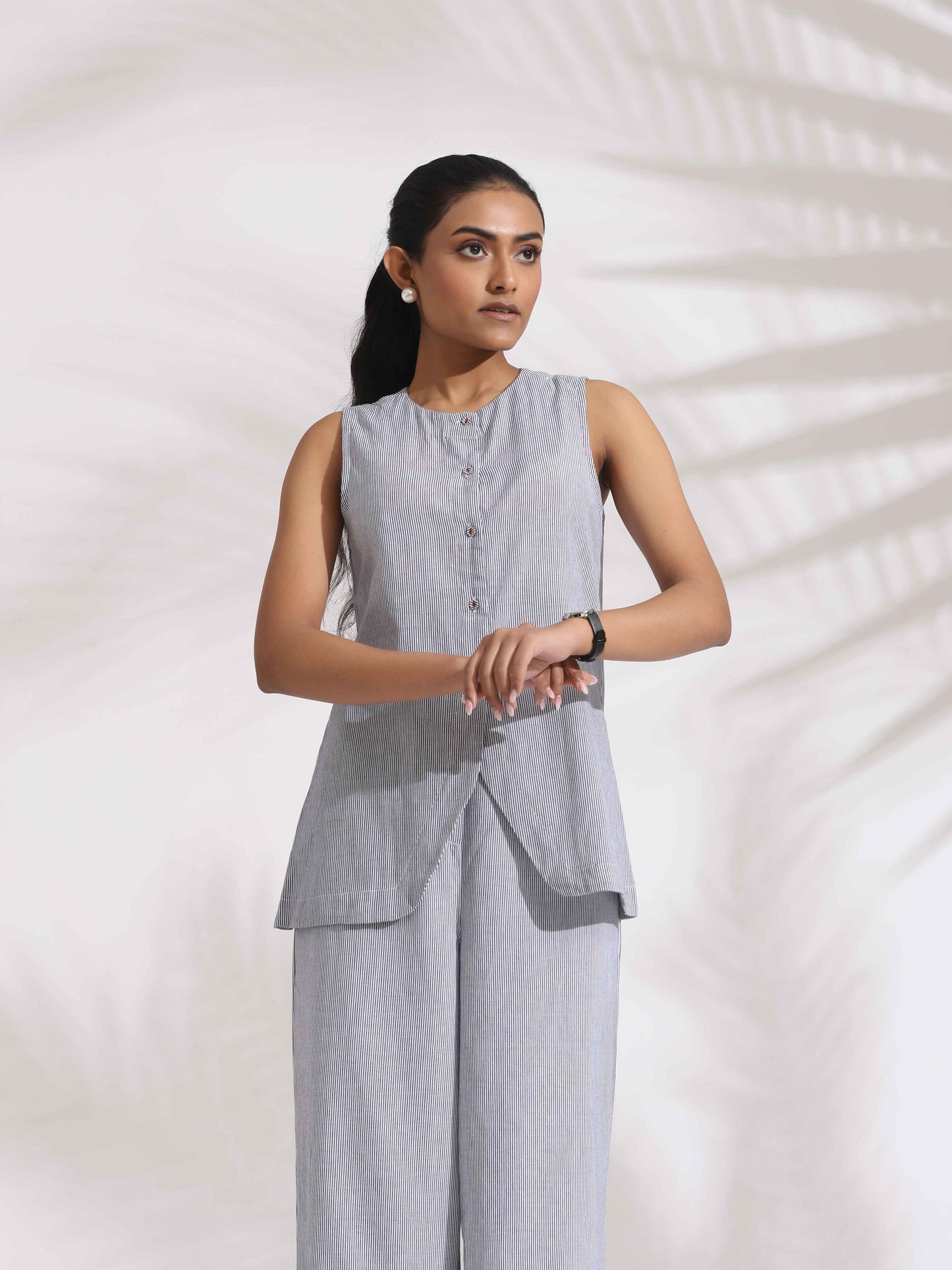 trueBrowns Grey Cotton Stripe Co-ord Set - Distacart
