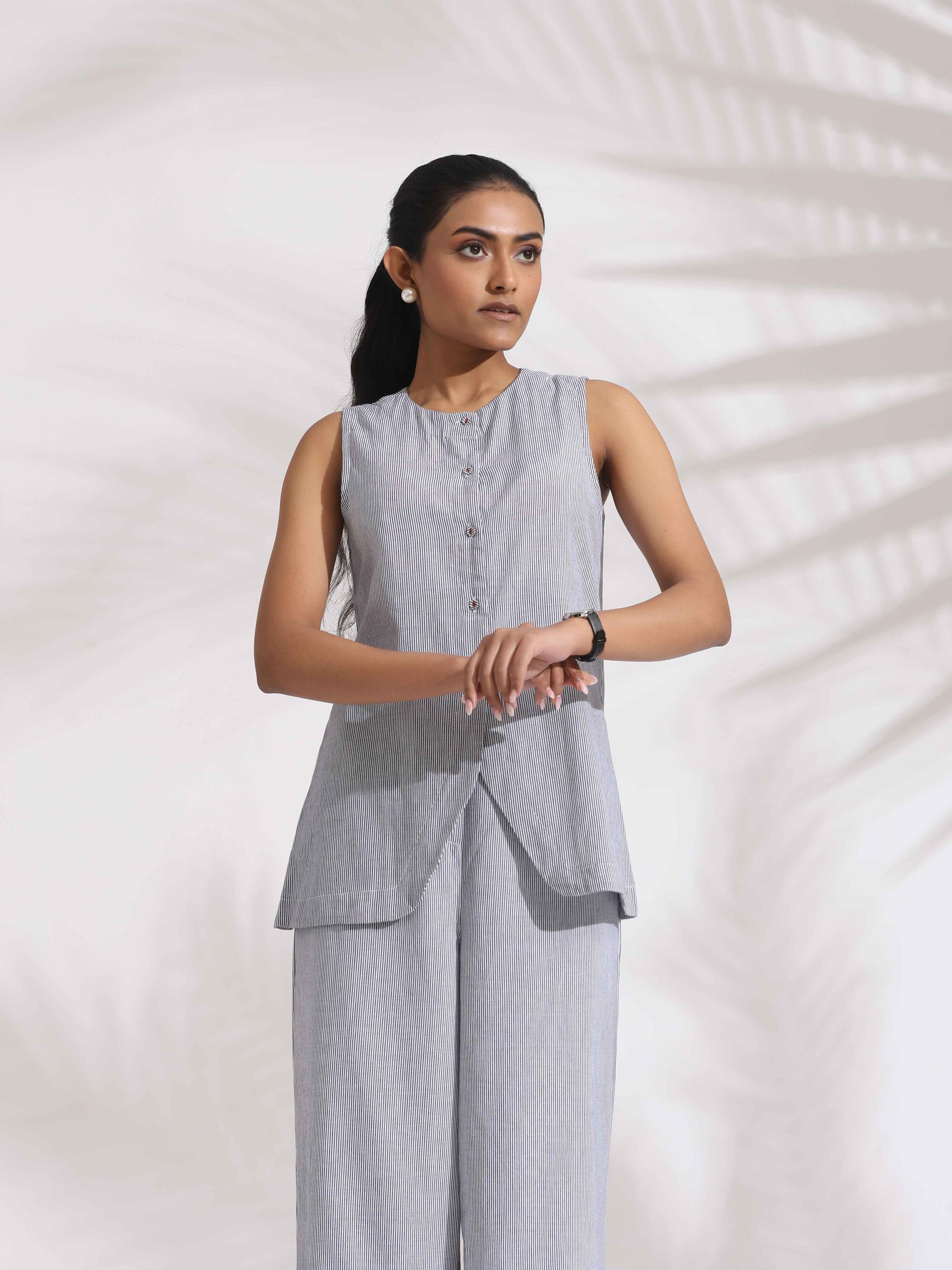 trueBrowns Grey Cotton Stripe Co-ord Set - Distacart