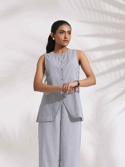 trueBrowns Grey Cotton Stripe Co-ord Set - Distacart