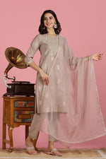 Thumbnail for BulBul Women’s Mocha Mousse Embroidered Kurta Set with Dupatta
