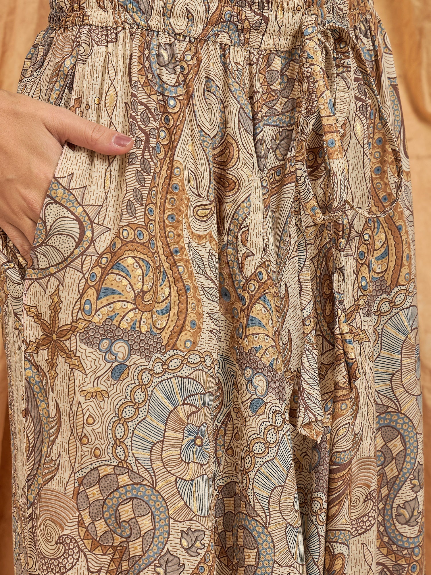 InWeave Beige Paisley Flower Harem Pant
