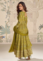 Thumbnail for Anaita Mehendi Chinon Anarkali Readymade Suit with Embroidery & Coding Work - Dista