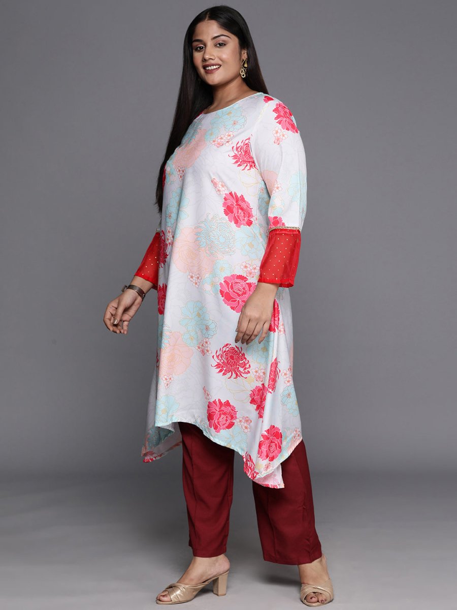 Ahalyaa Plus Size Floral Printed Floral Crepe Kurta - Distacart