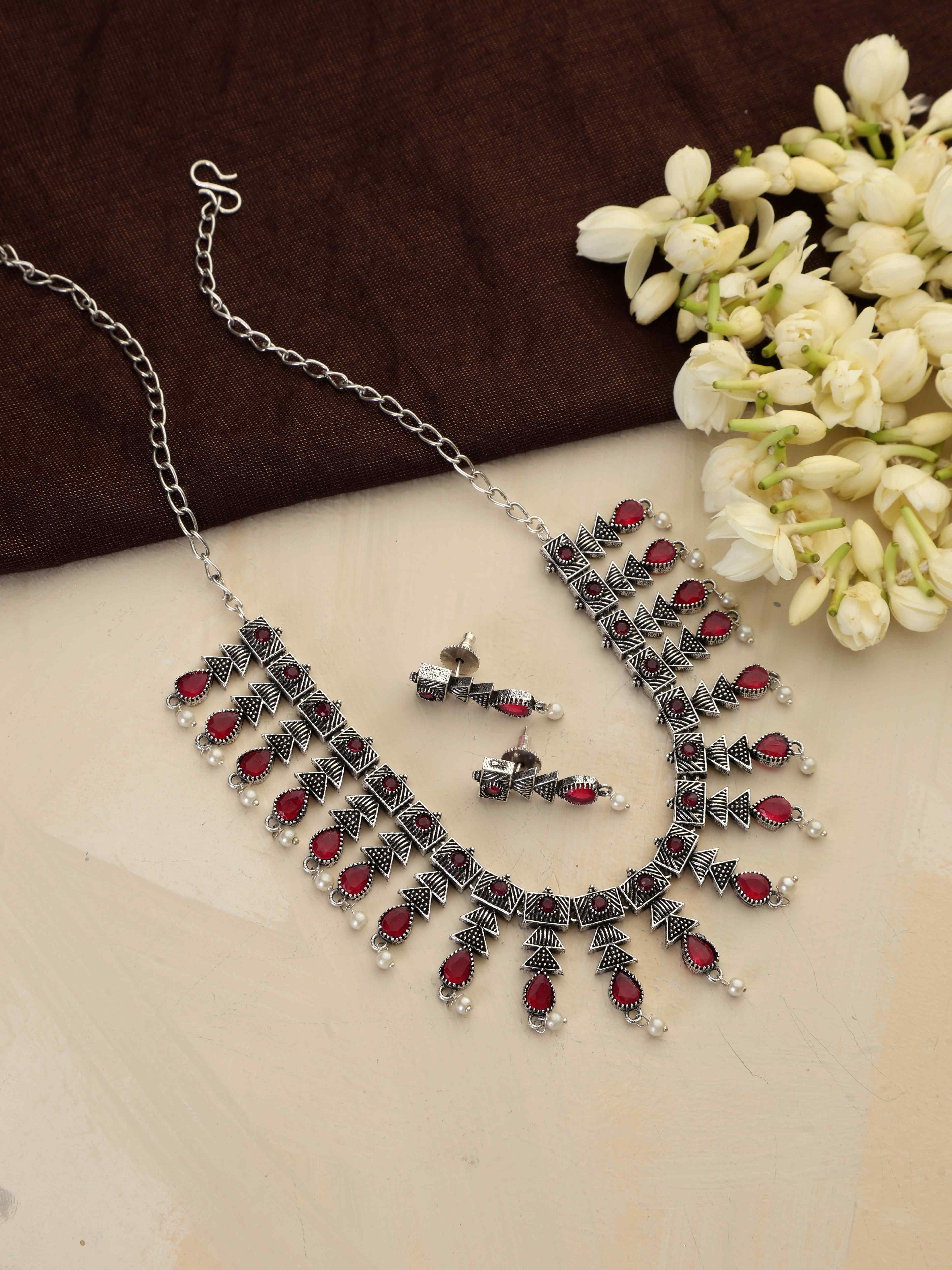 trueBrowns Silver Tone Banjara Necklace Set - Distacart