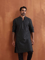 Thumbnail for trueBrowns Men's Black Cotton Dobby Kurta