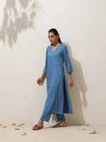 Thumbnail for trueBrowns Blue Viscose Kurta Pant Set