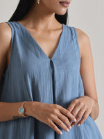Thumbnail for trueBrowns Light Blue Sleeveless Flared Kurta Pant Set - Distacart