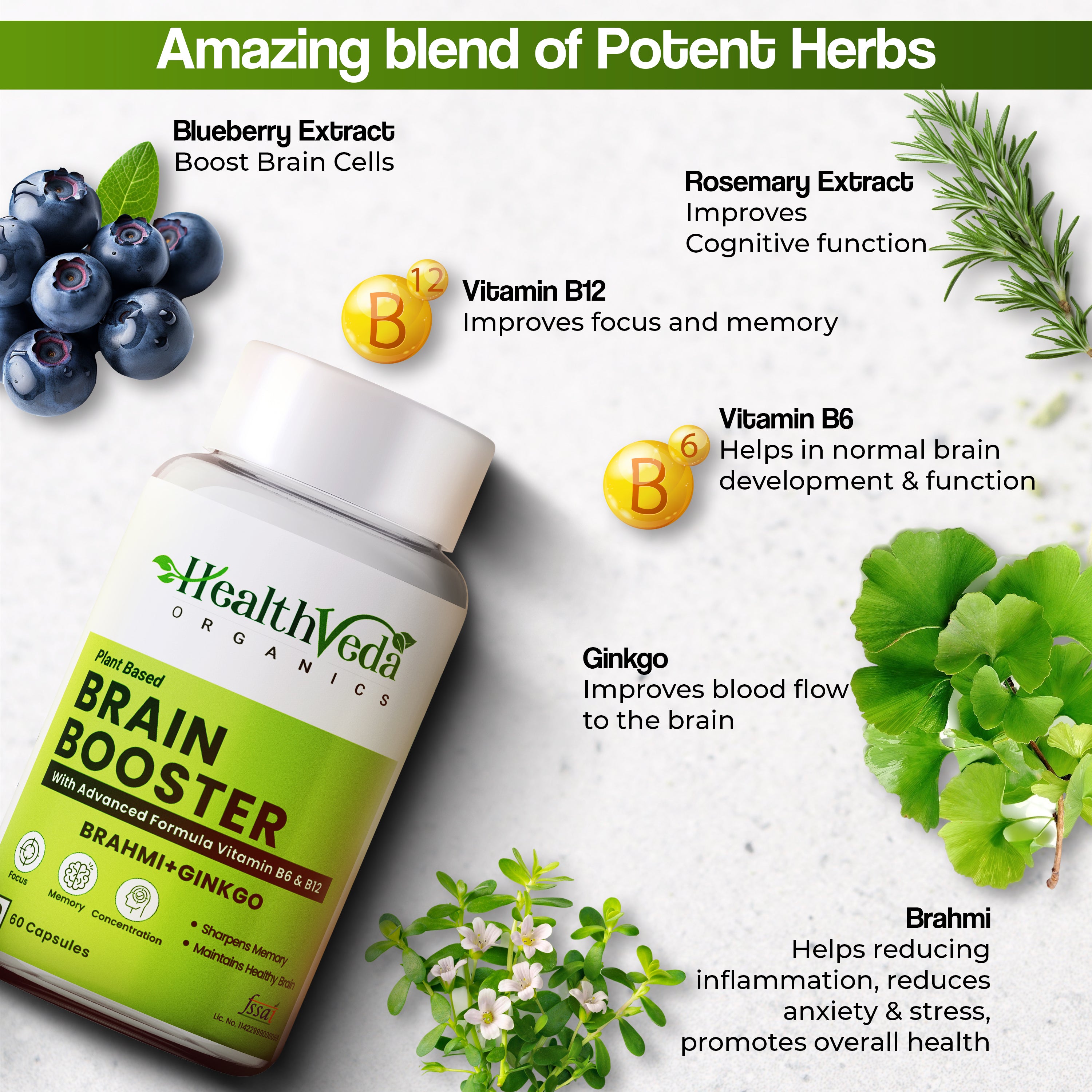 Health Veda Organics Plant Based Brain Booster Capsules - Distacart