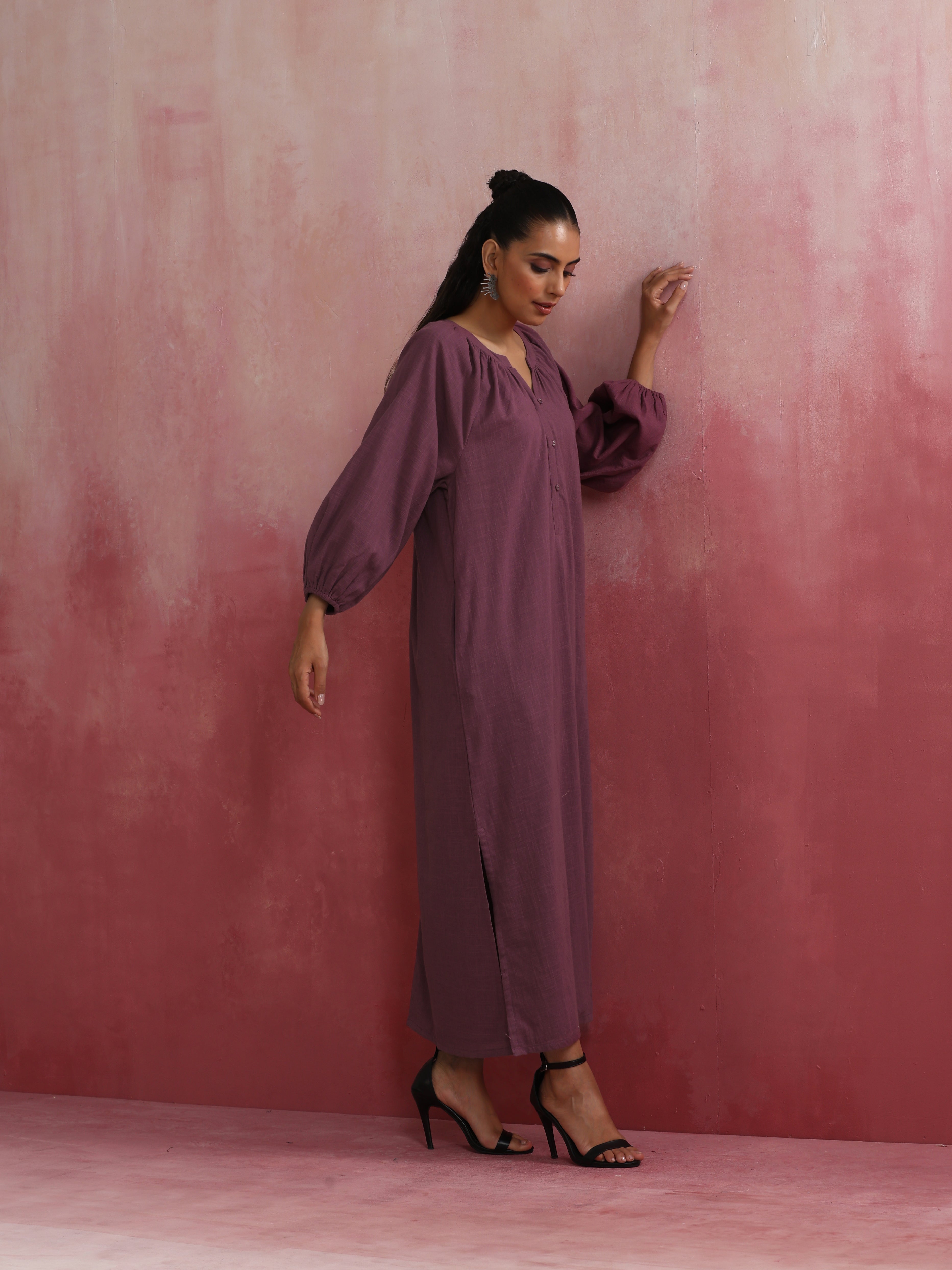 trueBrowns Light Purple Cotton Dobby Dress - Distacart
