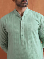 Thumbnail for trueBrowns Men's Green Cotton Dobby Kurta