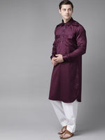 Thumbnail for Fabmade Men Purple Pathani Kurta With Salwar