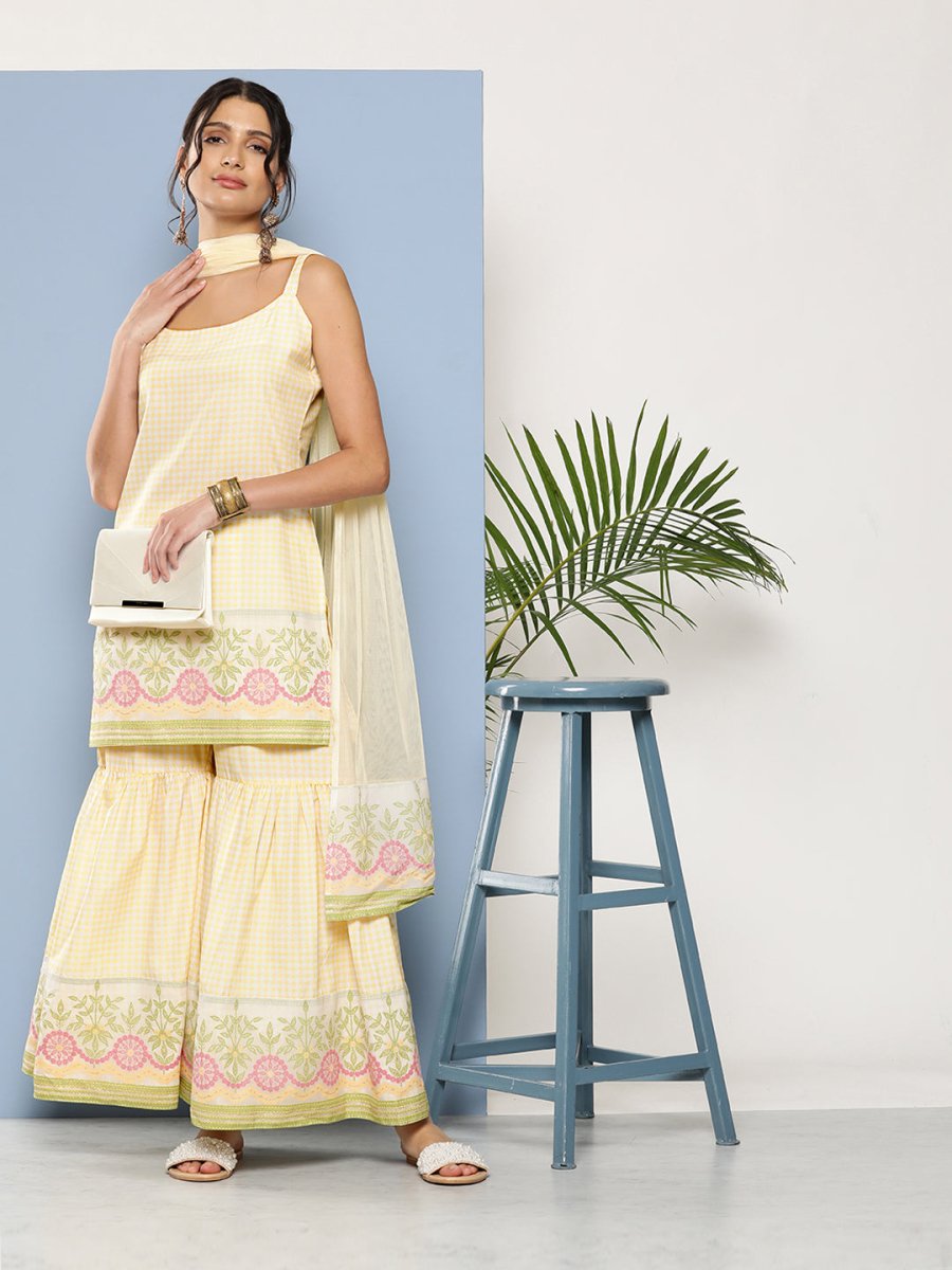 Ahalyaa Women Yellow Kurta with Sharara & With Dupatta - Distacart