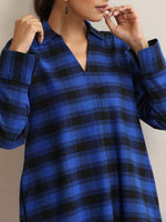 Thumbnail for trueBrowns Blue Check Pleated Winter Top