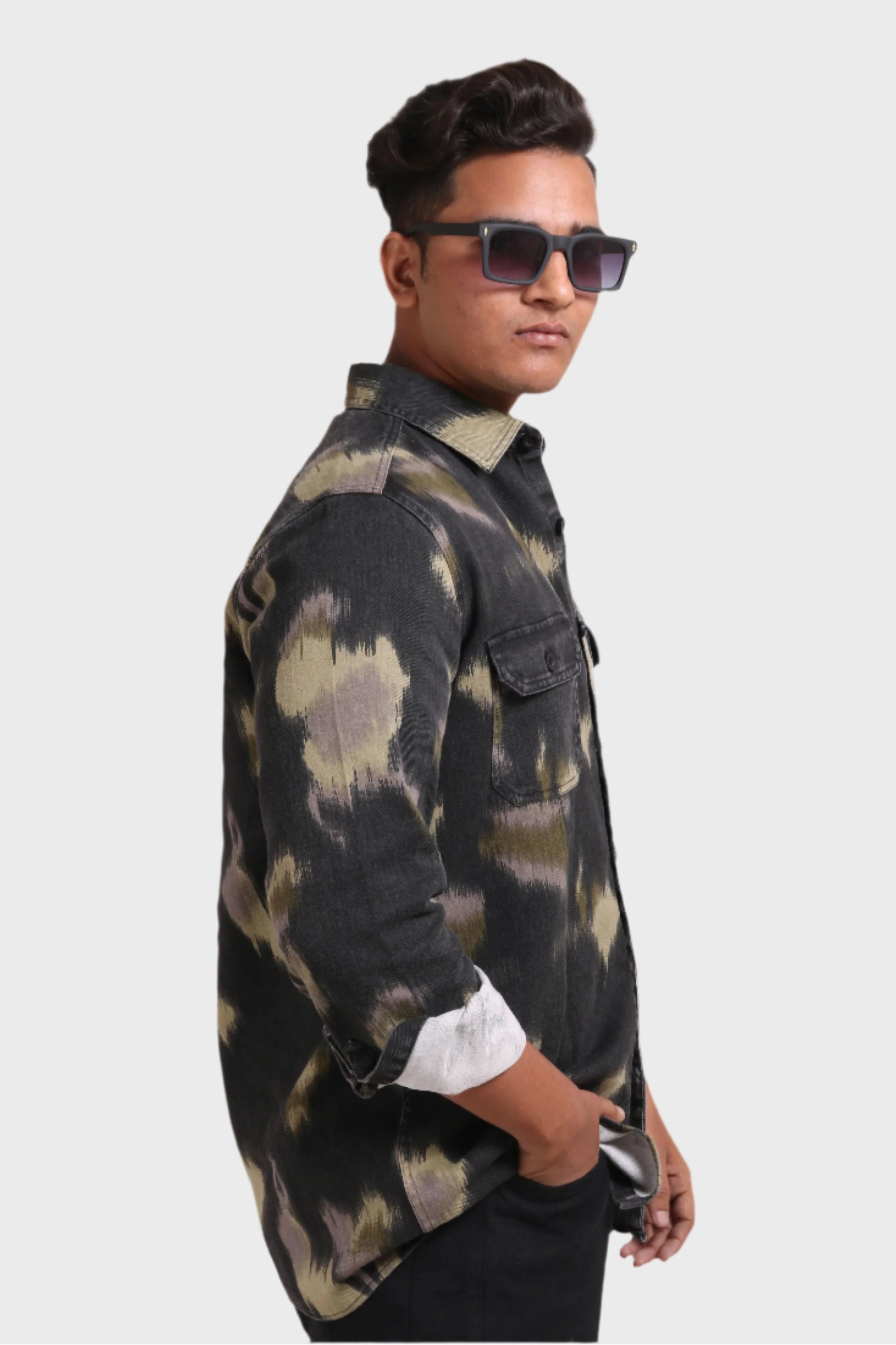 Xkind Light Green Printed Denim Shacket