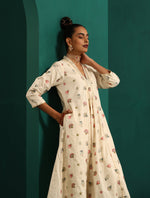 Thumbnail for trueBrowns Ivory Multi Color Floral Cotton Front Gathered Kurta Pant Set - Distacart