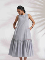 Thumbnail for trueBrowns trueBrown Grey Cotton Stripe Tier Dress