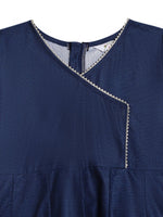 Thumbnail for Ahalyaa Girls Navy Blue Velvet Angrakha Gotta Patti Kids Kurta with Palazzos - Distacart