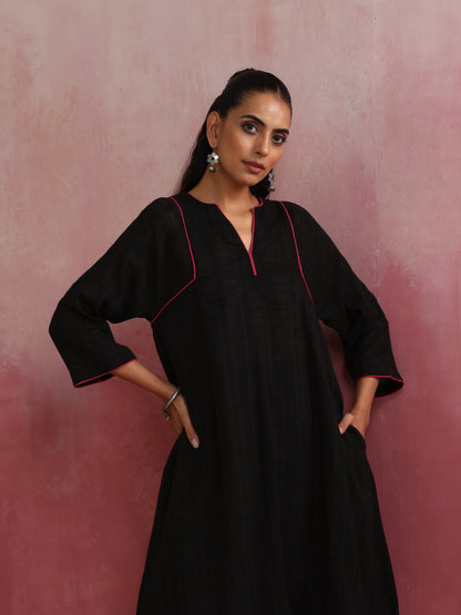 trueBrowns Black Cotton Dobby Kurta Co-ord set - Distacart
